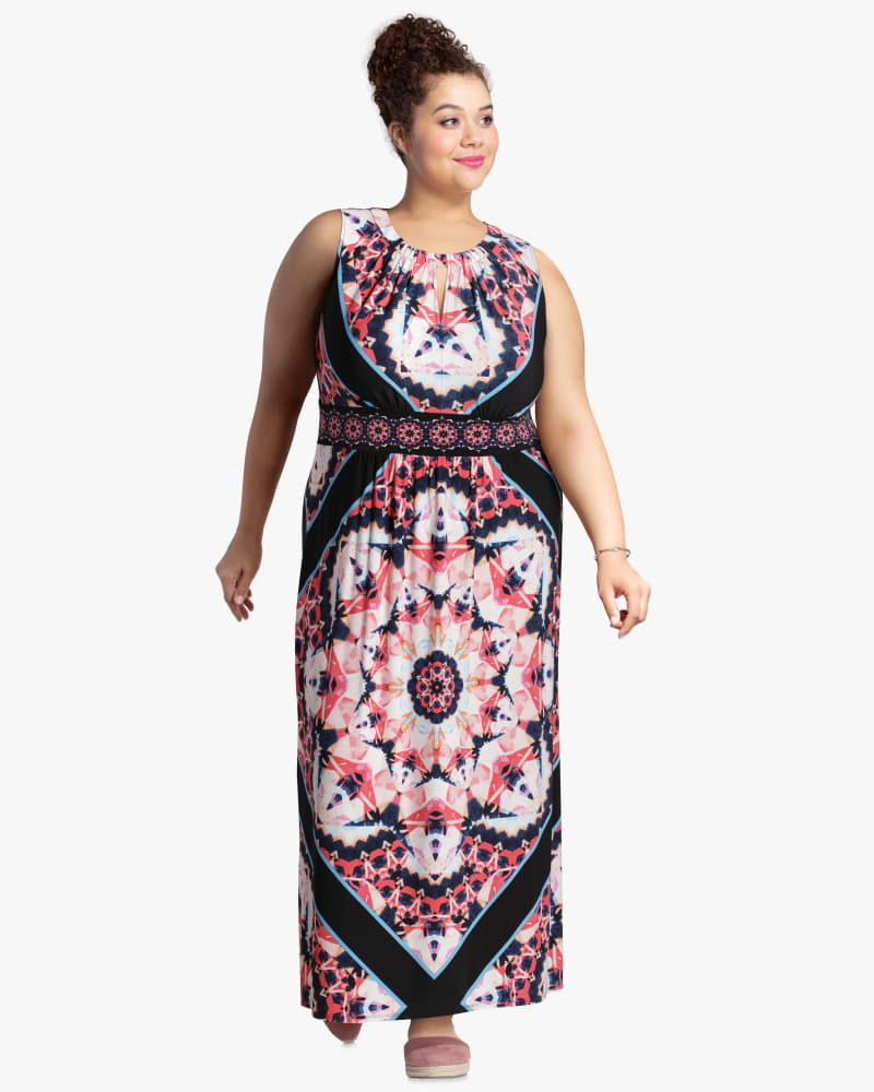 Plus size model with diamond body shape wearing Karina Maxi Dress by London Times | Dia&Co | dia_product_style_image_id:118140